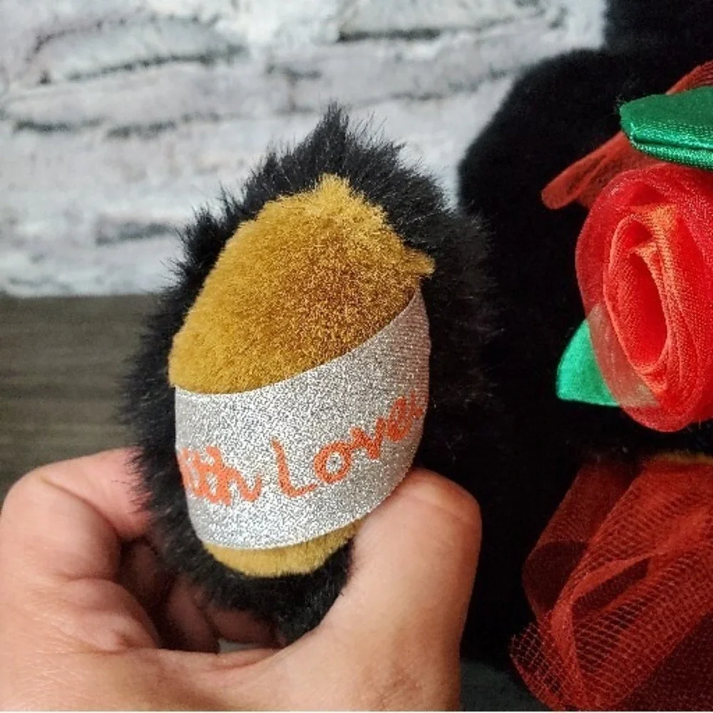 E&J Classics WITH LOVE Black Teddy Bear Holding‎ Sheer Roses Romantic Plush
